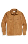 Billy Reid Suede Snap Front Shirt In Camel