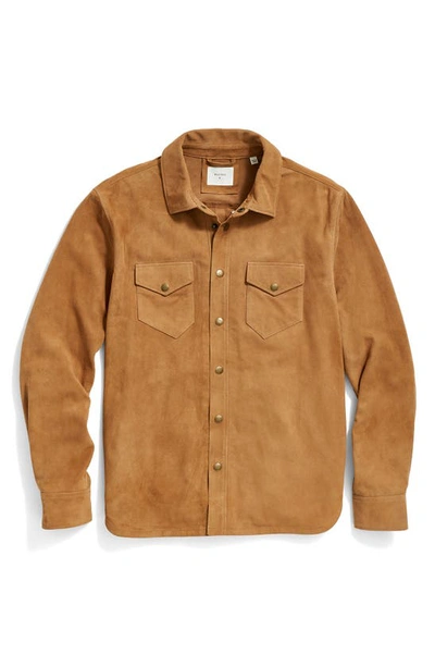 Billy Reid Suede Snap Front Shirt In Camel