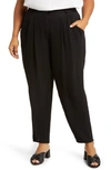 Eileen Fisher Tapered Leg Silk Crepe Ankle Pants In Black