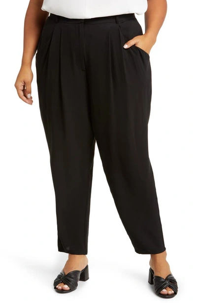 Eileen Fisher Tapered Leg Silk Crepe Ankle Pants In Black