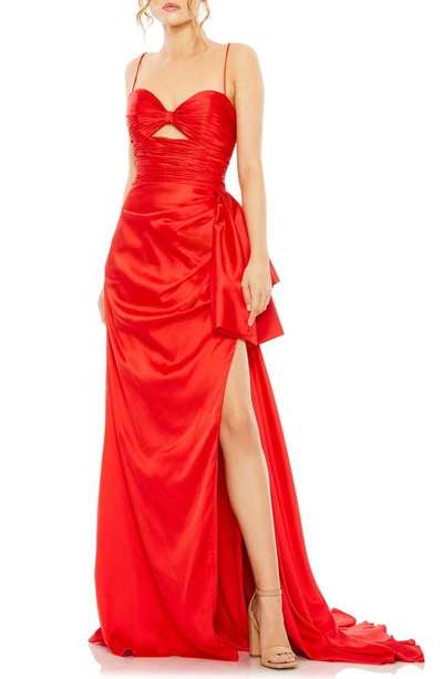 Mac Duggal Strapless Cut Out Side Bow Gown In Red