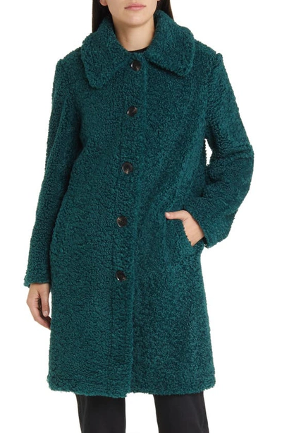 Sam Edelman Longline Teddy Fleece Coat In Peacock Green