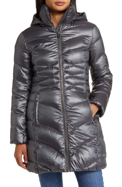Via Spiga Quilted Puffer Jacket With Removable Hood In Steel