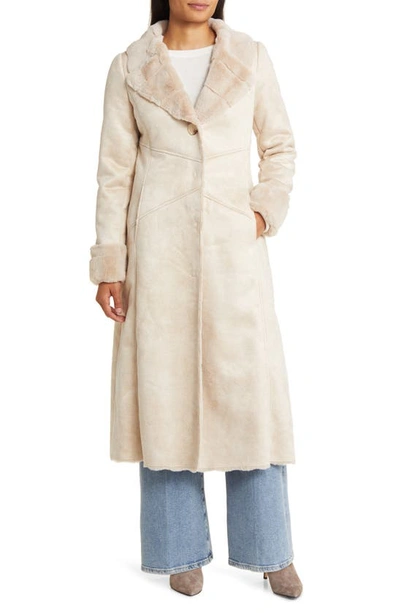 Via Spiga Longline Faux Shearling Coat In Beige