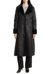 Via Spiga Longline Faux Shearling Coat In Black