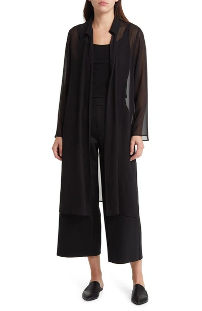 Eileen Fisher Open Front Silk Chiffon Jacket In Black