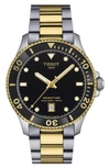 Tissot Men's Swiss Seastar 1000 Two-tone Stainless Steel Bracelet Watch 40mm In Black