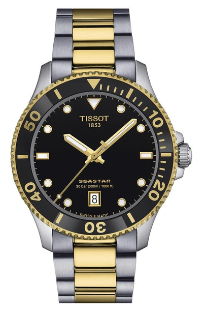 Tissot Men's Swiss Seastar 1000 Two-tone Stainless Steel Bracelet Watch 40mm In Black/two-tone