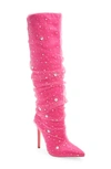 Azalea Wang Dulcie Mesh Pointed Toe Knee High Boot In Fuchsia