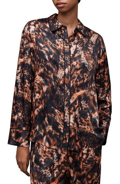 Allsaints Sofi Silk Blend Spark Pyjama Shirt In Brown