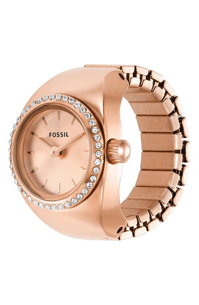 Fossil Glitz Crystal Ring Watch, 15mm In Rose Gold