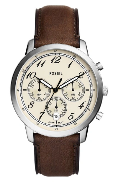 Fossil Men's Neutra Chronograph Brown Leather Watch 44mm In Cream / Grey