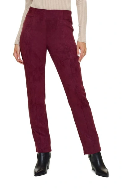 Hue High Waist Faux Suede Straight Leg Trousers In Port Royale