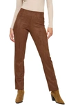 Hue High Waist Faux Suede Straight Leg Pants In Toffee