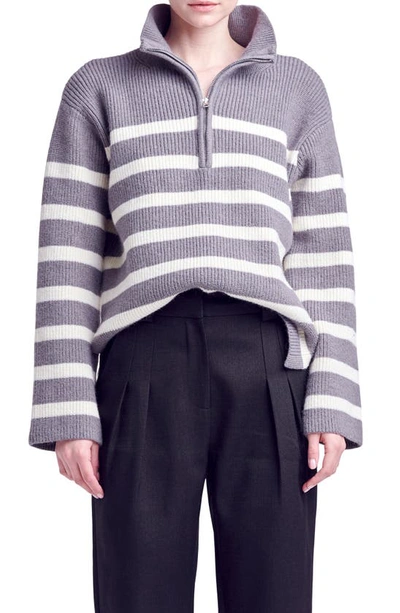 English Factory Women's Striped Half-zip Sweater In Grey,cream