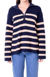 English Factory Striped Half Zip Sweater Navy/camel In Navy,camel