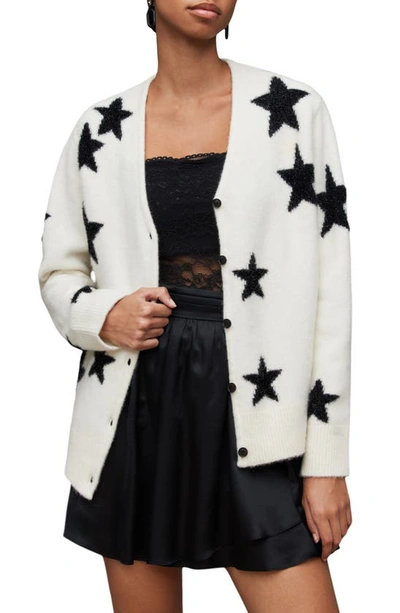 Allsaints Starlet Wool Blend Cardigan In Chalk/ Black