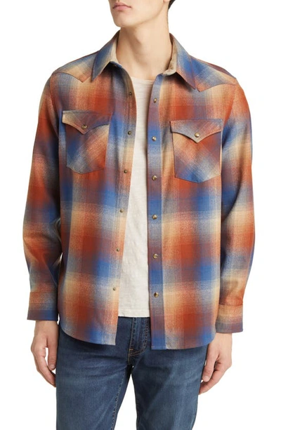 Pendleton Canyon Plaid Western Wool Snap-up Overshirt In Brick/ Blue Ombre