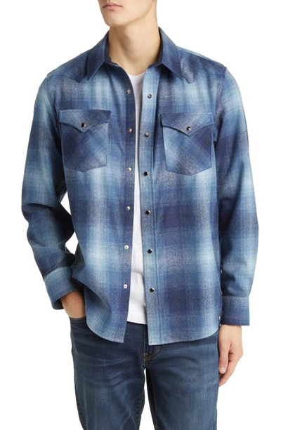 Pendleton Canyon Plaid Western Wool Snap-up Overshirt In Navy Mix Ombre