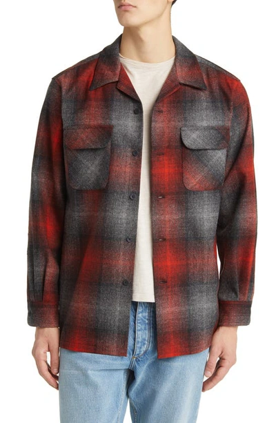 Pendleton Board Plaid Wool Flannel Button-up Shirt In Black/ Red Ombre