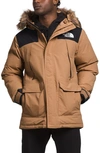 The North Face Mcmurdo Waterproof 550 Fill Power Down Parka With Faux Fur Trim In Almond Butter/ Tnf Black