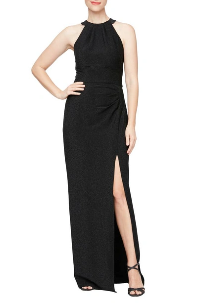 Alex & Eve Halter Neck Column Gown In Black