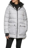 Kenneth Cole New York Faux Shearling Lined Hood Channel Quilted Puffer Parka Jacket In Pearl