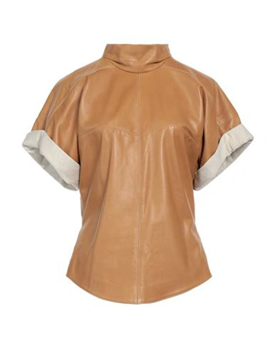 Isabel Marant Woman Top Sand Size 8 Lambskin In Beige