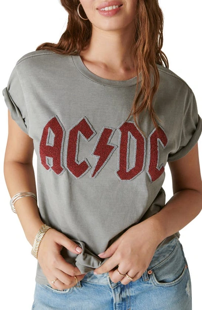 Lucky Brand Beaded Acdc Boyfriend T-shirt In Grey