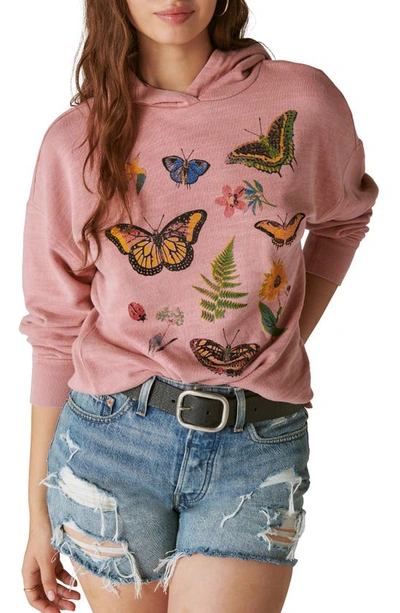 Lucky Brand Butterfly Floral Cotton Graphic Hoodie In Gold