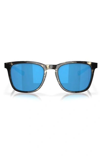 Costa Del Mar Sullivan 53mm Mirrored Square Sunglasses In Shiny Black