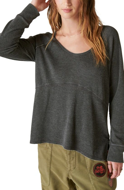 Lucky Brand Oversize Waffle Scoop Neck T-shirt In Jet Black