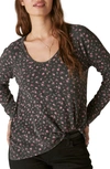 Lucky Brand Oversize Waffle Scoop Neck T-shirt In Black Flower Print
