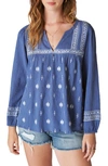 Lucky Brand Embroidered Popover Top In Costal Blue Stripe