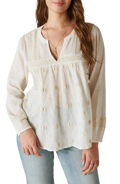 Lucky Brand Embroidered Popover Top In Whisper White