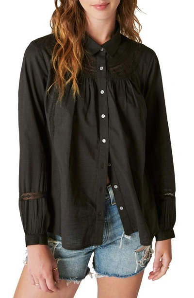 Lucky Brand Lace Trim Shirt In Meteorite