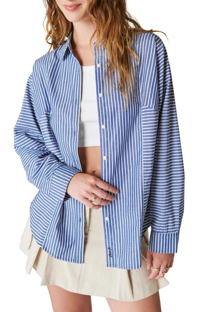 Lucky Brand Stripe Oversize Cotton Shirt In Sodalite Blue Stripe
