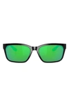 Costa Del Mar Palmas 57mm Polarized Rectangular Sunglasses In Black/ Green