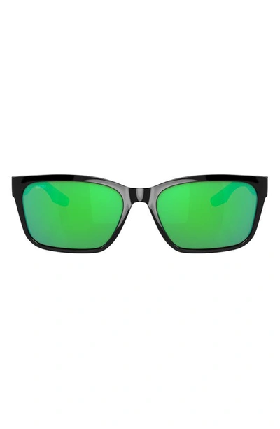 Costa Del Mar Palmas 57mm Polarized Rectangular Sunglasses In Black/ Green