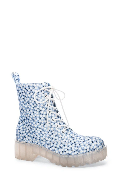 Dirty Laundry Mazzy Floral Platform Combat Boot In Blue