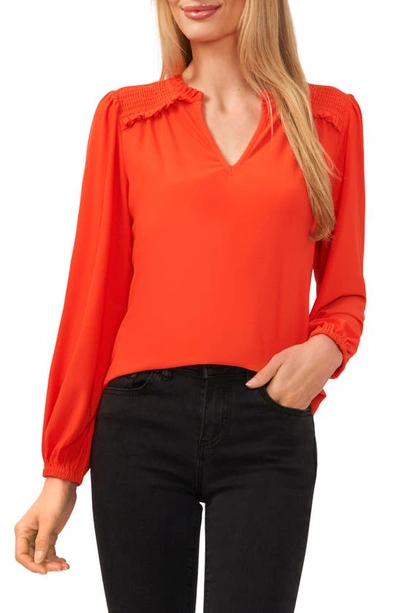 Cece Smocked Shoulder V-neck Blouse In Cherry Pop