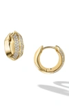 Cast Defiant Iced Diamond Huggie Hoop Earrings In 14k Yellow Gold