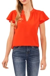 Cece Flutter Sleeve Split Neck Top In Cherry Pop