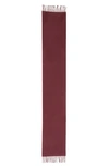Mulberry Embroidered Logo Fringe Trim Cashmere Scarf In Black Cherry