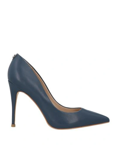 Guess Woman Pumps Navy Blue Size 10 Soft Leather In Navy Blue