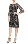 Alex Evenings Floral Embroidered Sheath Dress In Black/ Copper
