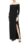 ALEX EVENINGS OFF THE SHOULDER LONG SLEEVE GOWN
