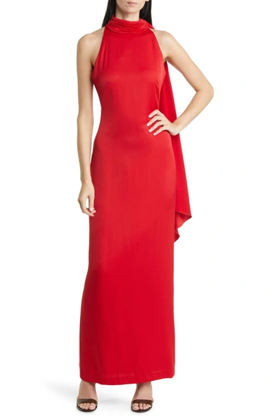 Vince Camuto Tie Neck Halter Gown In Red ModeSens