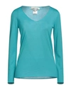 Lamberto Losani Woman Sweater Turquoise Size 8 Cashmere, Silk In Blue