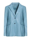 Desa 1972 Woman Suit Jacket Sky Blue Size 6 Soft Leather
